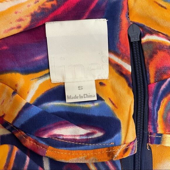 Line & Dot Silk Maxi Dress Orange Blue Purple Swirl Pattern Size Small - Picture 10 of 12